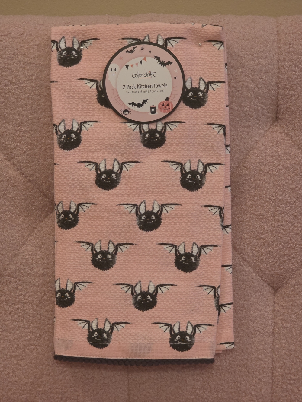 Pink Halloween Bat Kitchen Towel - 2 Pack